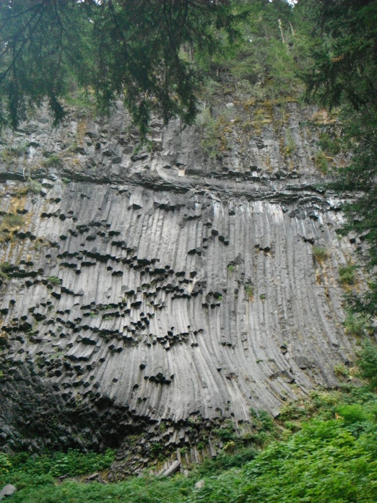 Hiking-Emerald-Ridge-Trail-Mount-Rainier-columnar-basalt-formations